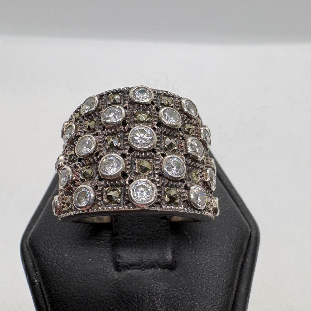Victoria Townsend DBJ Sterling Silver 925 CZ Marcasite Vintage Wide Band Ring 7